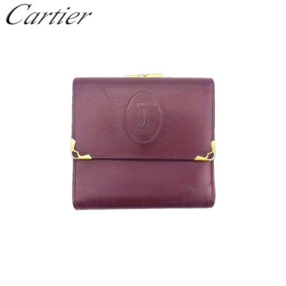 Cartier Purse Wallet Mastline Bordeaux Leather Authentic Used